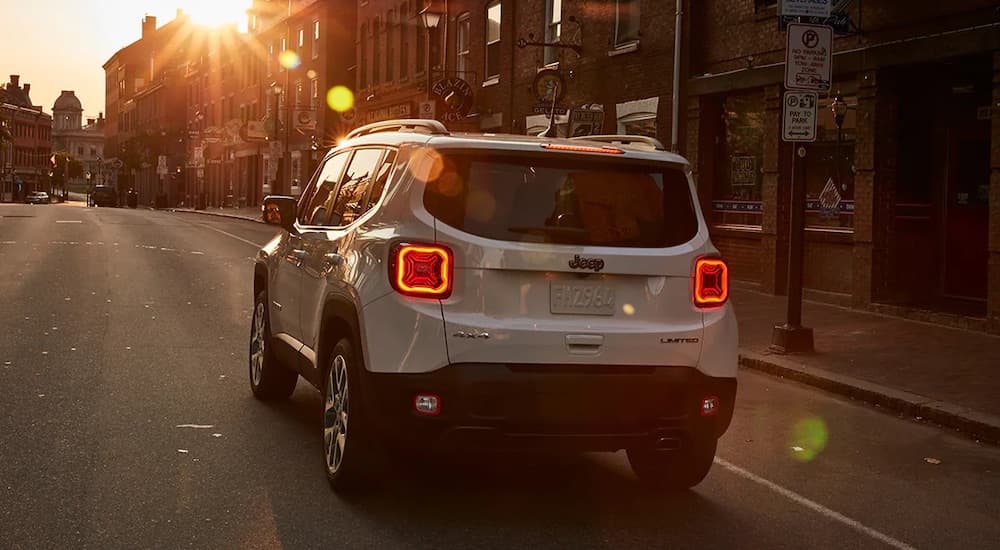 A white 2022 Jeep Renegade Limited is shown from the rear at an angle.